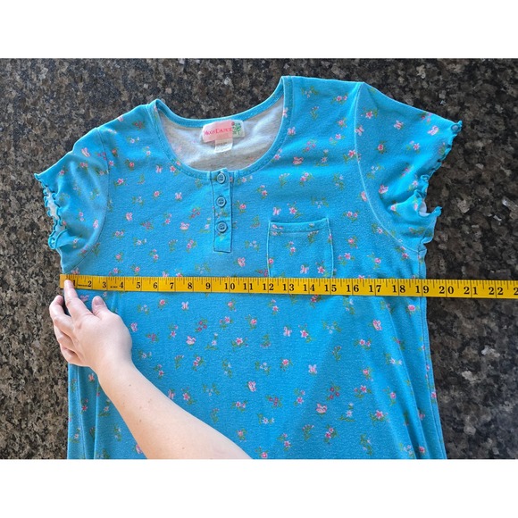 Vintage 90s Moon Dance Blue Floral Butterfly Henley Nightgown Maxi Dress M Soft - Picture 12 of 13
